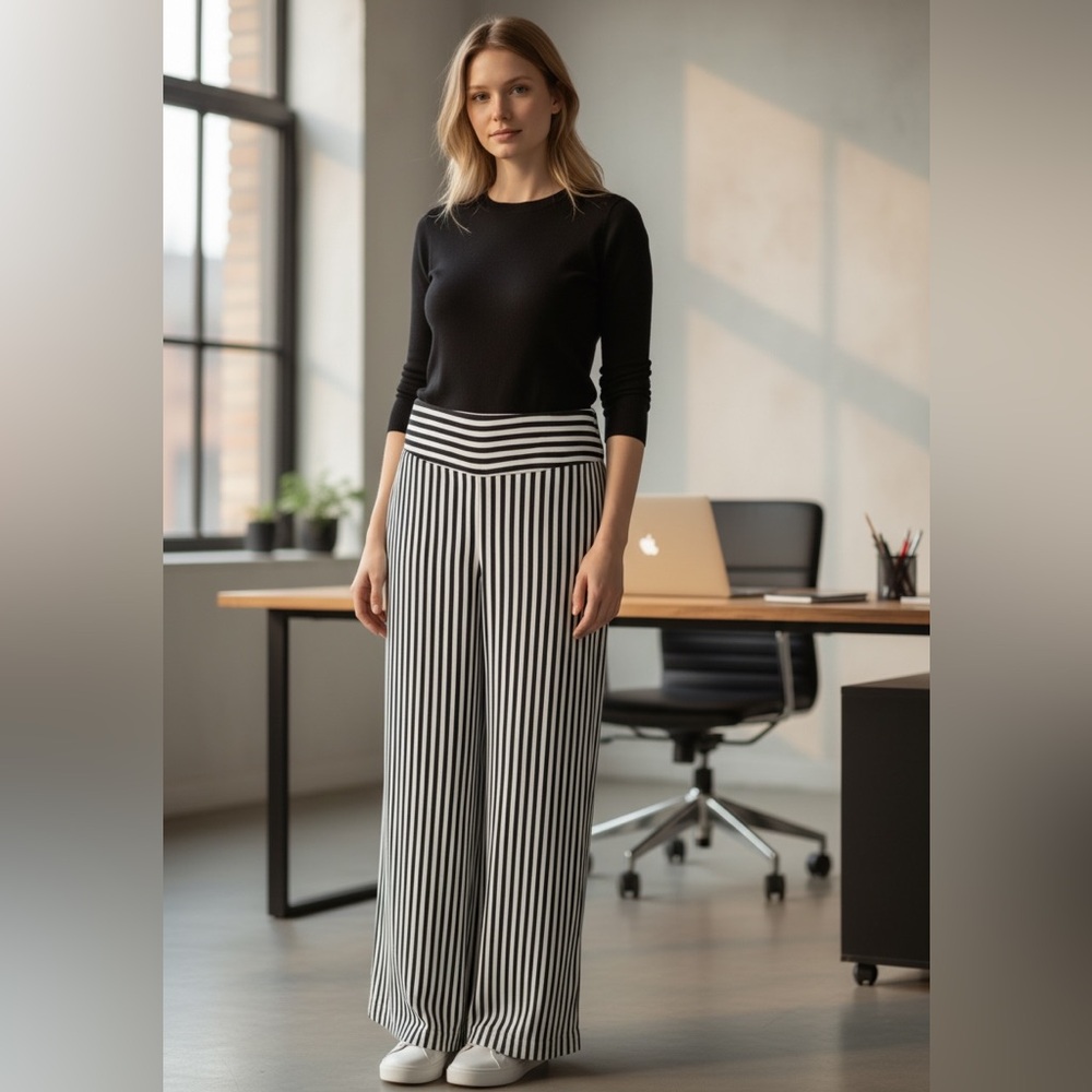 Cynthia Rowley Black and White Striped Wide Leg Pants